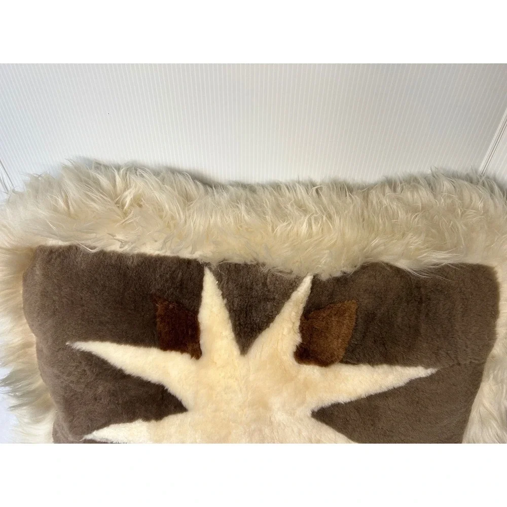 Unique Sheepskin Pillow Star Design Rustic Farmhouse Accent Decor